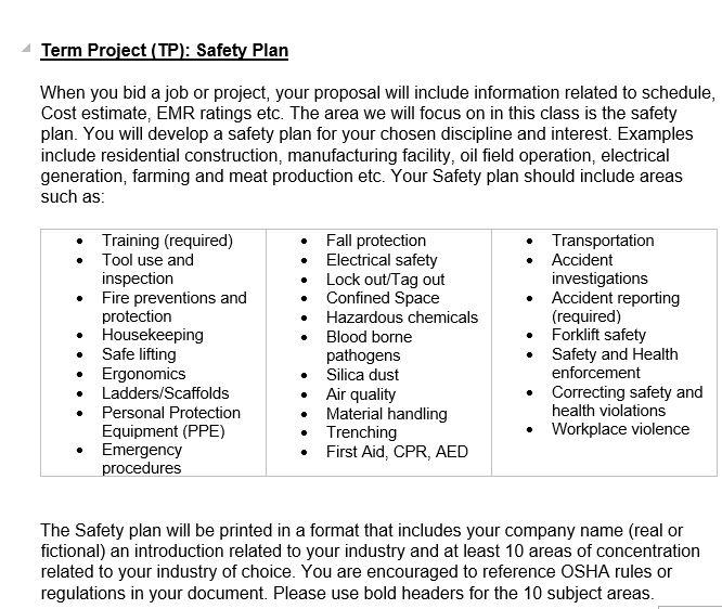 please give an example of a saftey plan for a