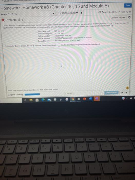 Production and Sve Homework: Homework #8 (Chapter