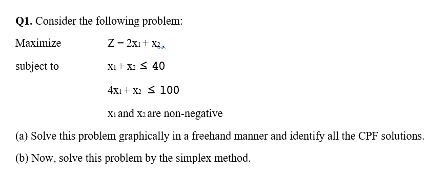Q1. Consider the following problem: Maximize Z=