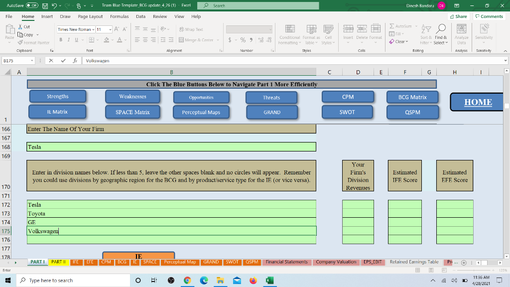 Part III- IE Matrix Follow guidelines provided in