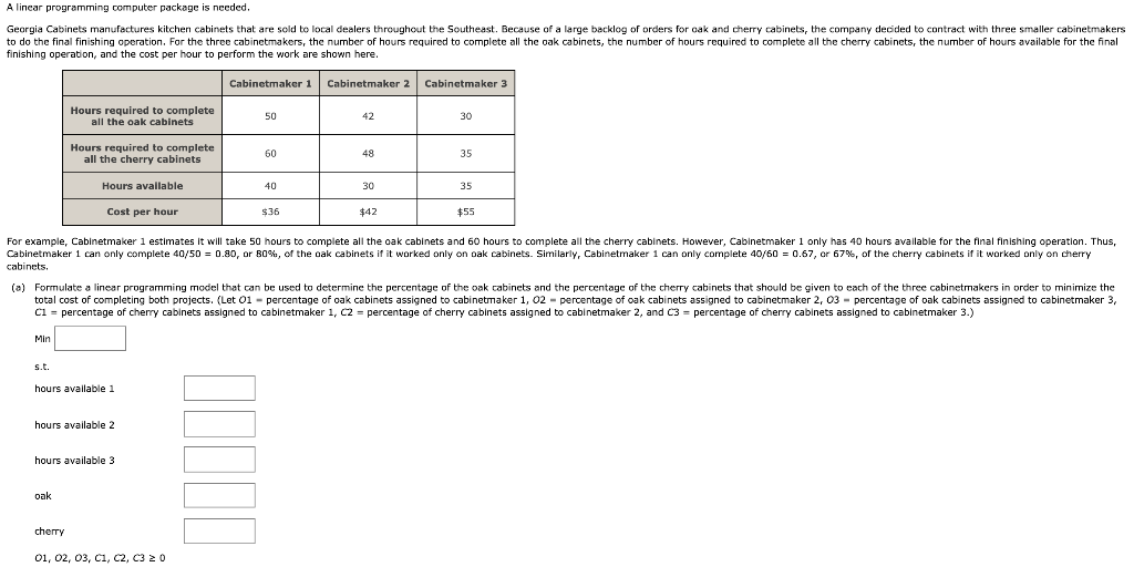 A linear programming computer package is needed.