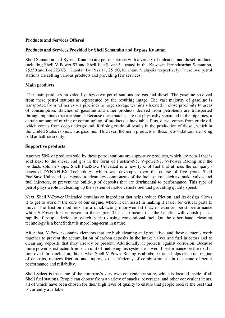 Services The services provided by these two Shell