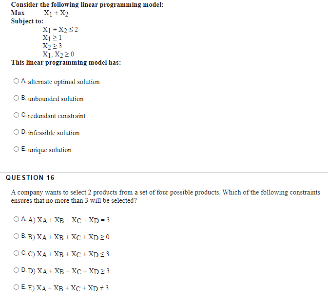 Consider the following linear programming model: