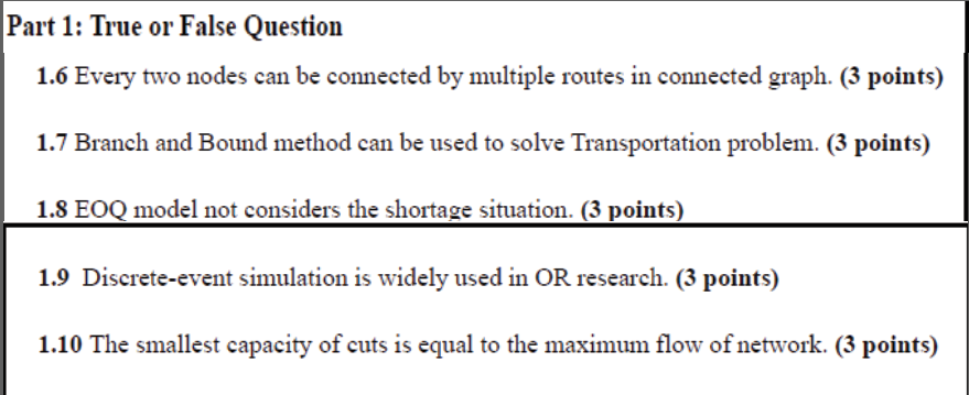 Part 1: True or False Question 1.6 Every two