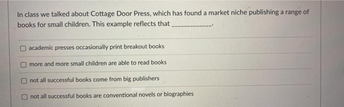 In class we talked about Cottage Door Press,