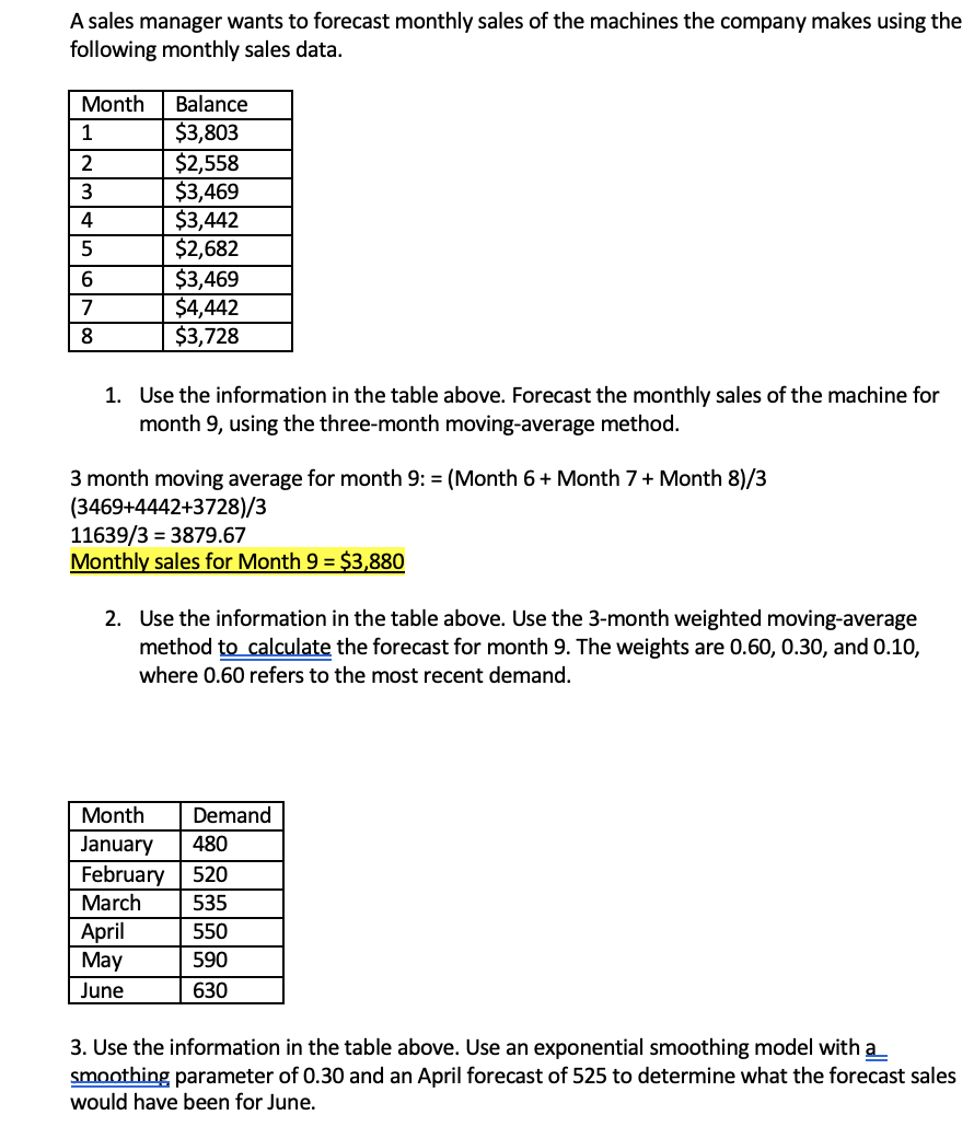 I need help solving questions 2 and 3. A sales