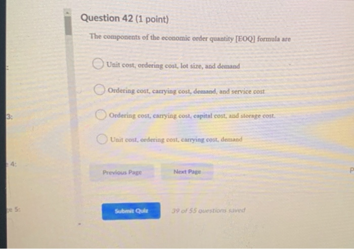 Question 42 (1 point) The components of the