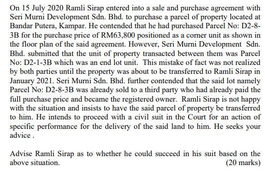 On 15 July 2020 Ramli Sirap entered into a sale