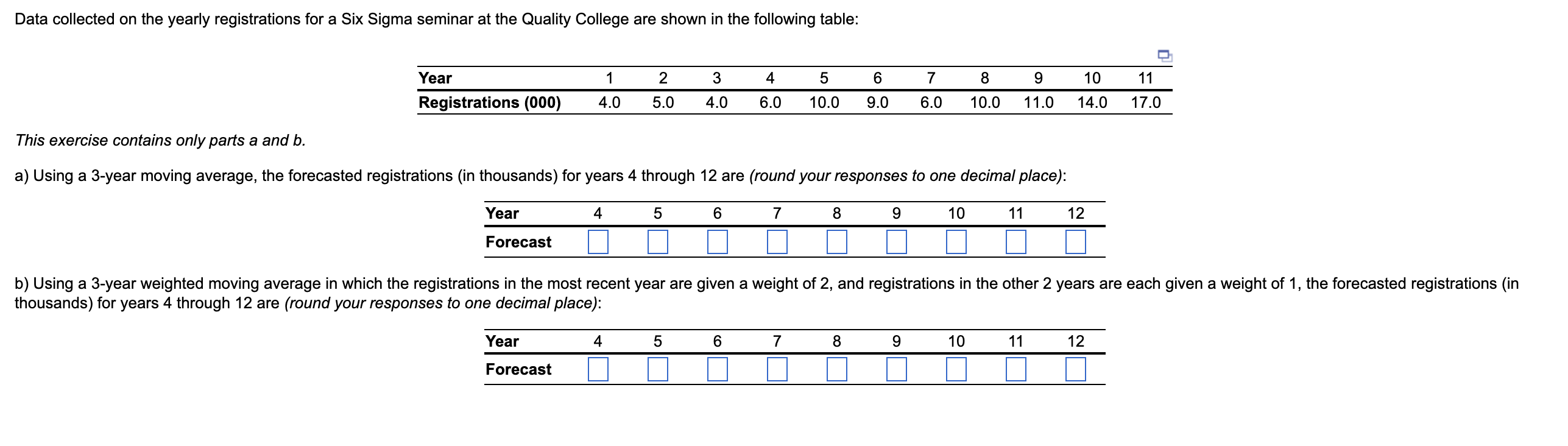 Data collected on the yearly registrations for a