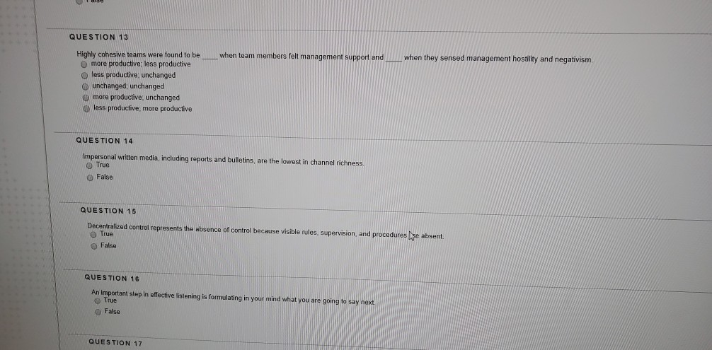 de QUESTION 13 when team members felt management