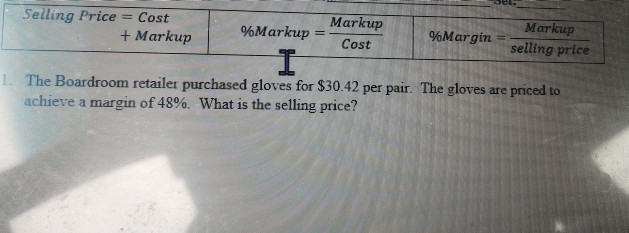 Selling Price Cost Markup Markup + Markup %Markup