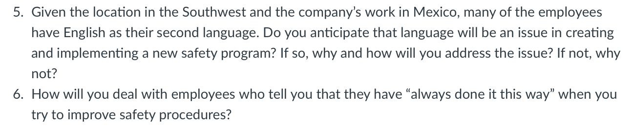 answer 5 & 6 Case Study 1: Creating a Safety