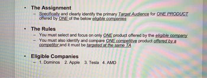 The Assignment - Specifically and clearly