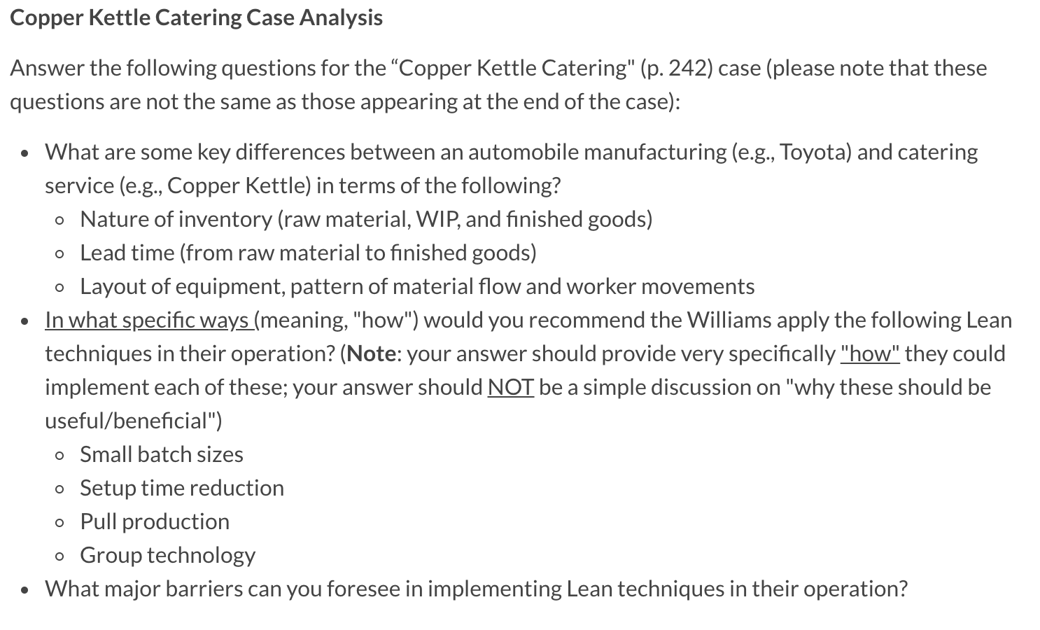 Copper Kettle Catering Case Analysis Answer the