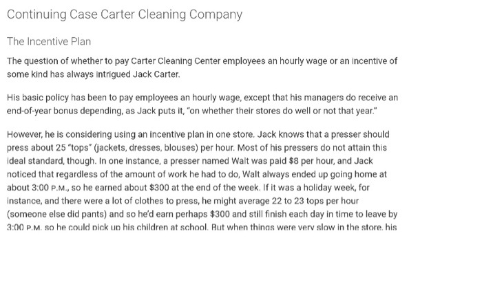 Continuing Case Carter Cleaning Company The