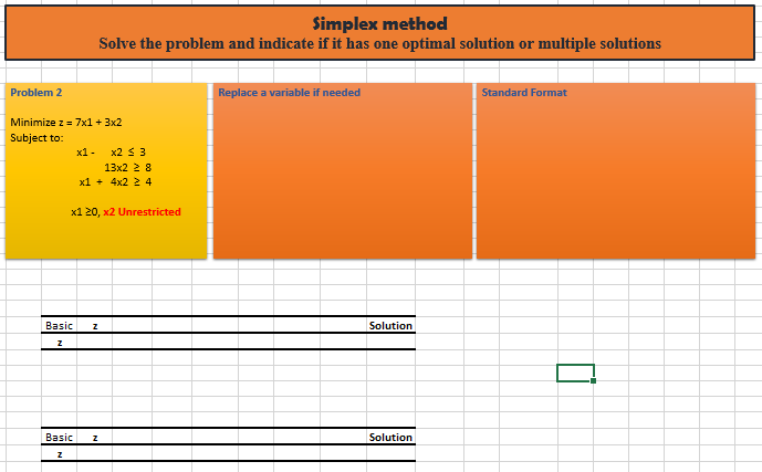 Please do it on excel Problem 2 Minimize z = 7x1
