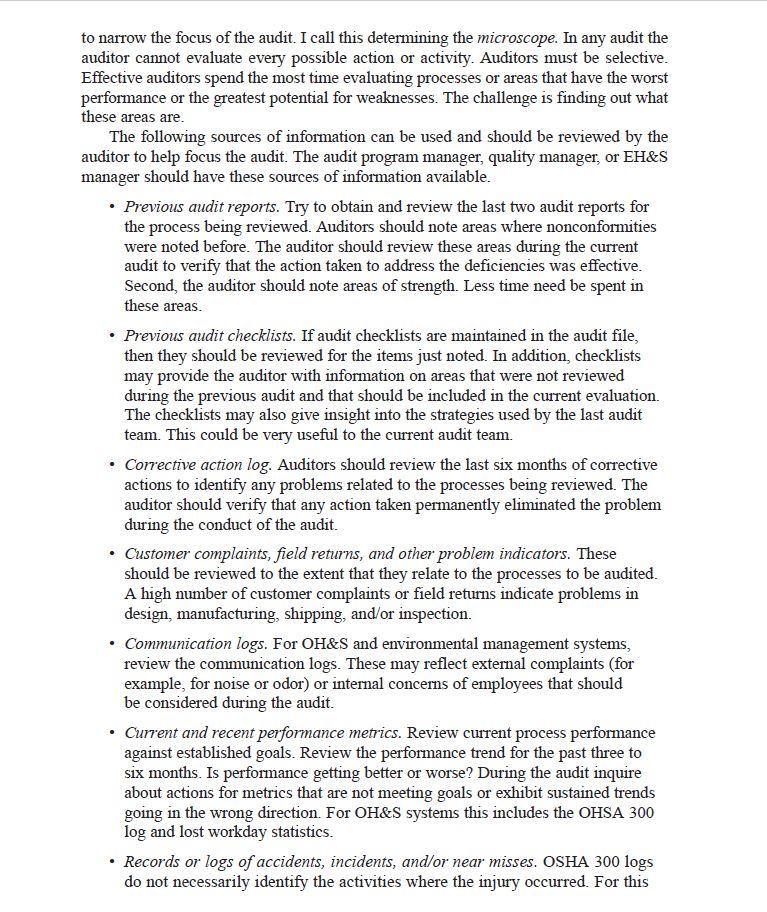 SUBJECT: Quality Auditing This exercise is based