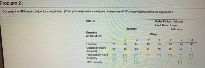 Problem 2 Complete the MPS record below for a