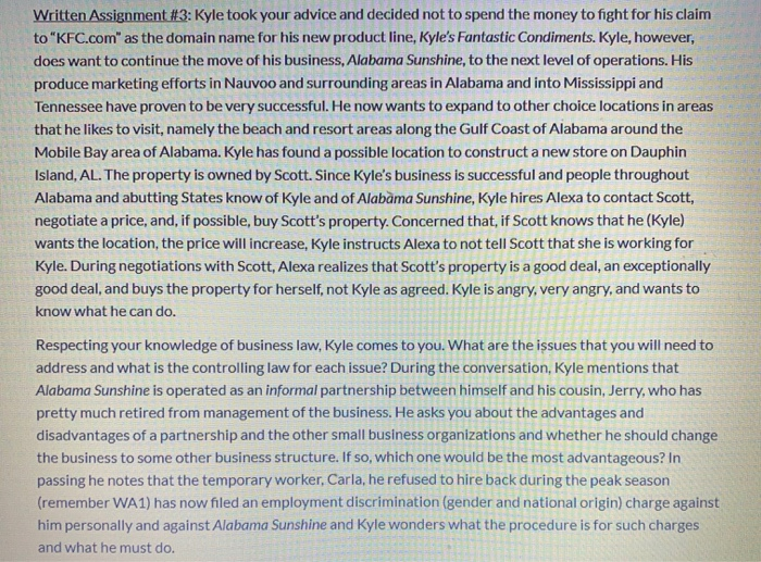 Written Assignment #3: Kyle took your advice and