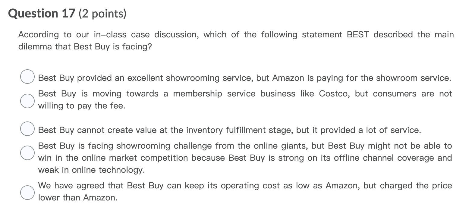 Question 17 (2 points) According to our in-class