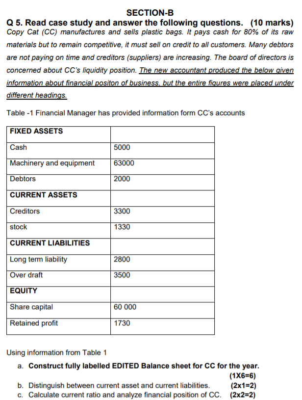 SECTION-B Q 5. Read case study and answer the