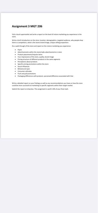 Assignment 3 MGT 206 Volgemut and write a report