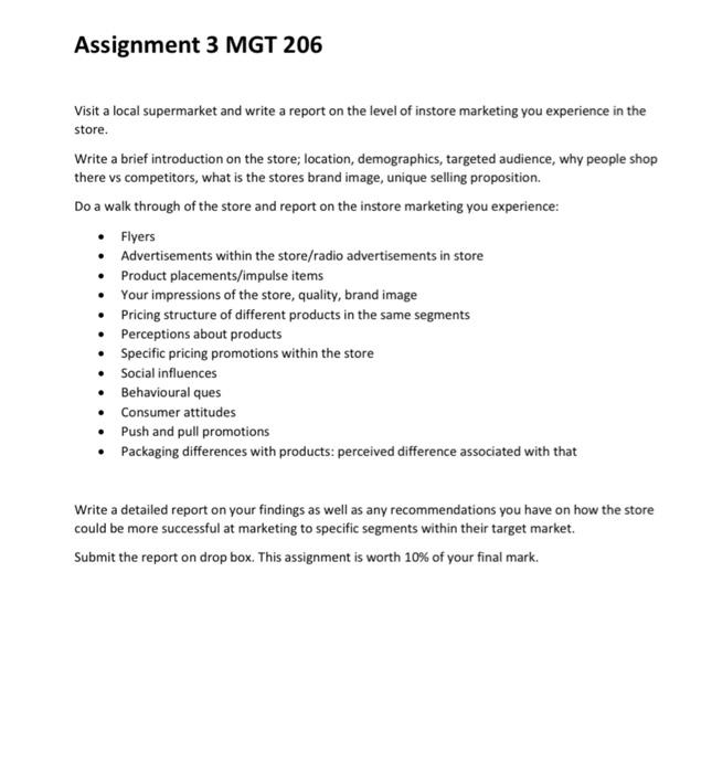 Assignment 3 MGT 206 Volgemut and write a report