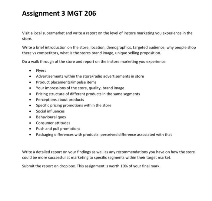 Assignment 3 MGT 206 Volgemut and write a report