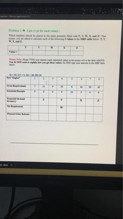 Dictor&P01 Problem 15 pts (pt for each value)