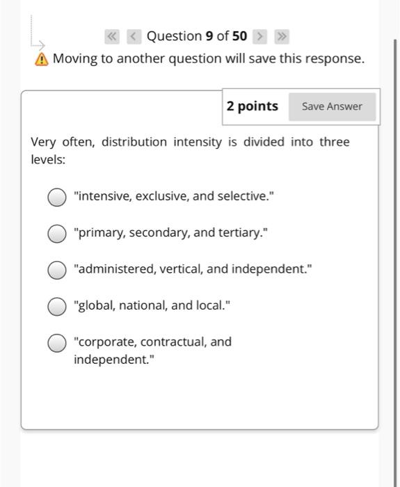 < < < Question 7 of 50 > >> A Moving to another
