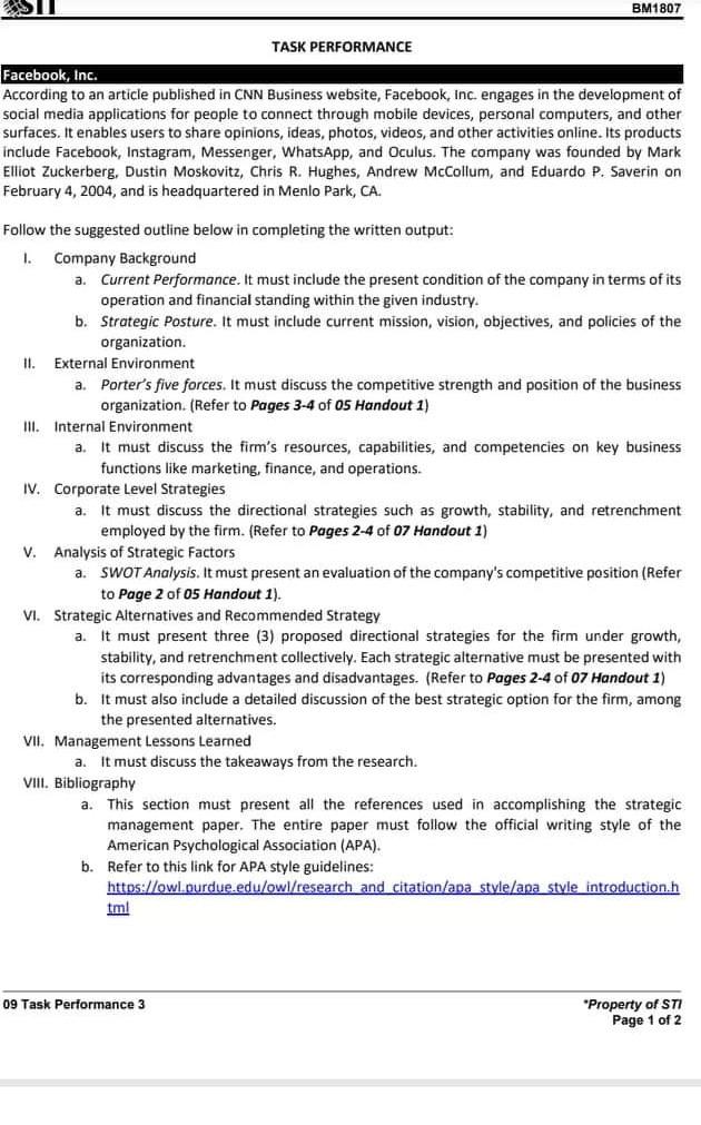 ASI BM1807 TASK PERFORMANCE Facebook, Inc.