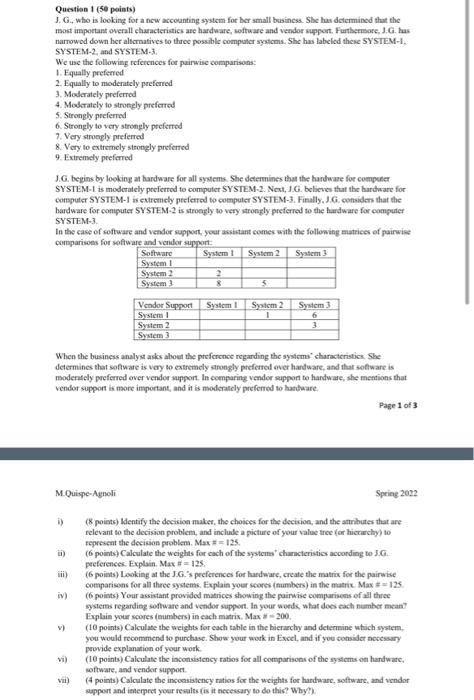 Question 1 (58 points) J. G., who is looking for
