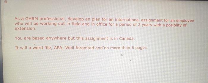 As a GHRM professional, develop an plan for an