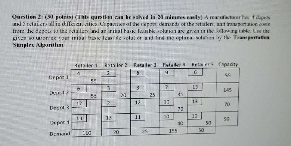Question 2: (30 points) (This question can be