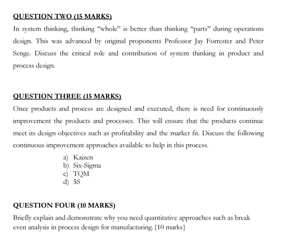 QUESTION TWO (15 MARKS) In system thinking,