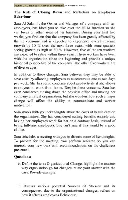 Section C-Case Study - Answer all Questions and