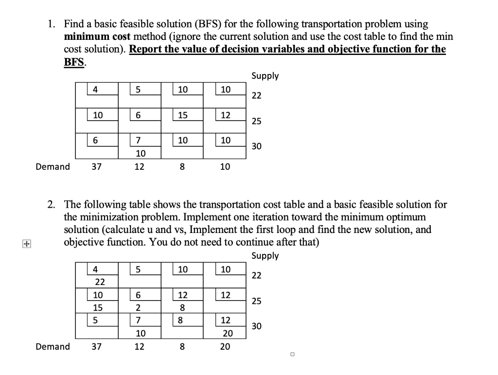 1. Find a basic feasible solution (BFS) for the