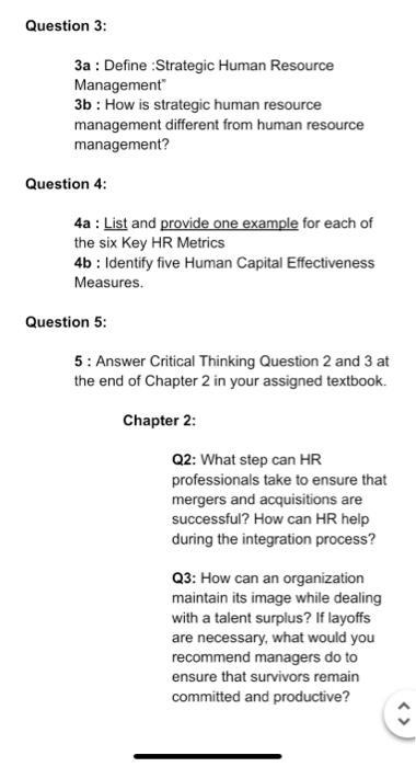 Question 3: 3a : Define Strategic Human Resource