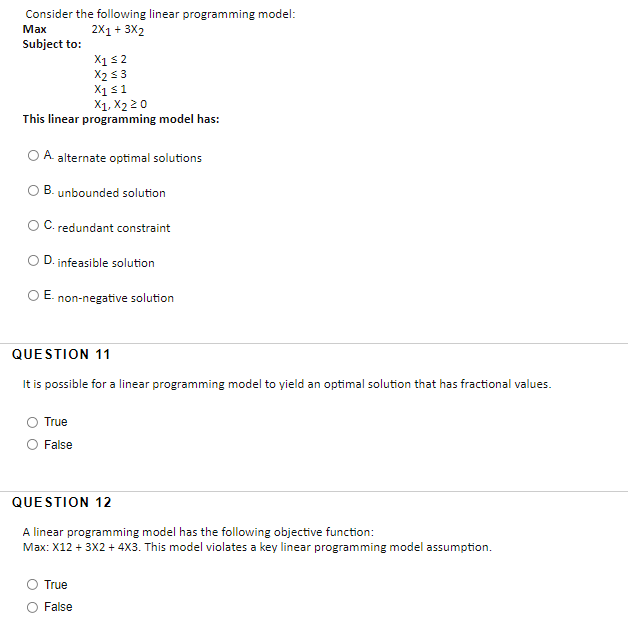Consider the following linear programming model: