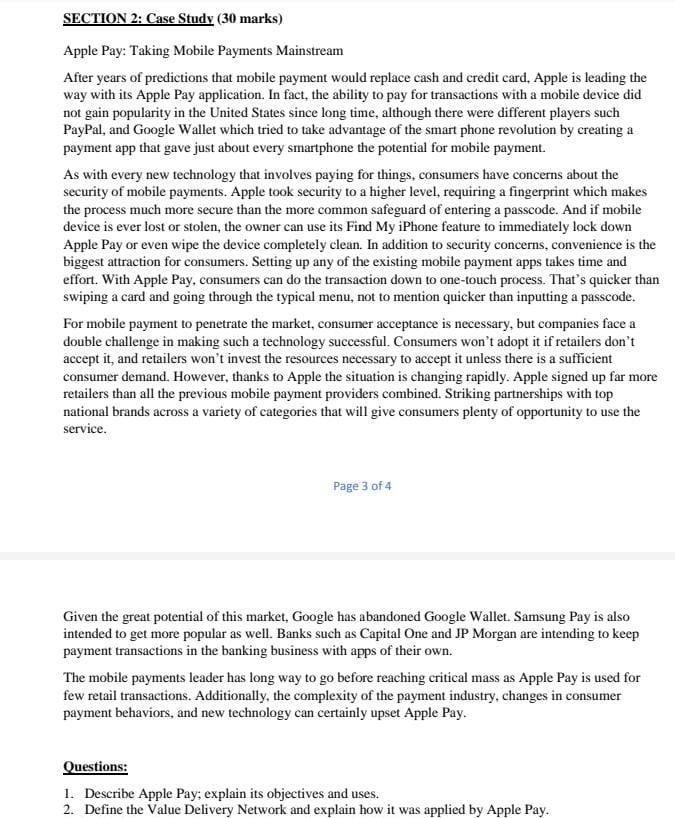 SECTION 2: Case Study (30 marks) Apple Pay: