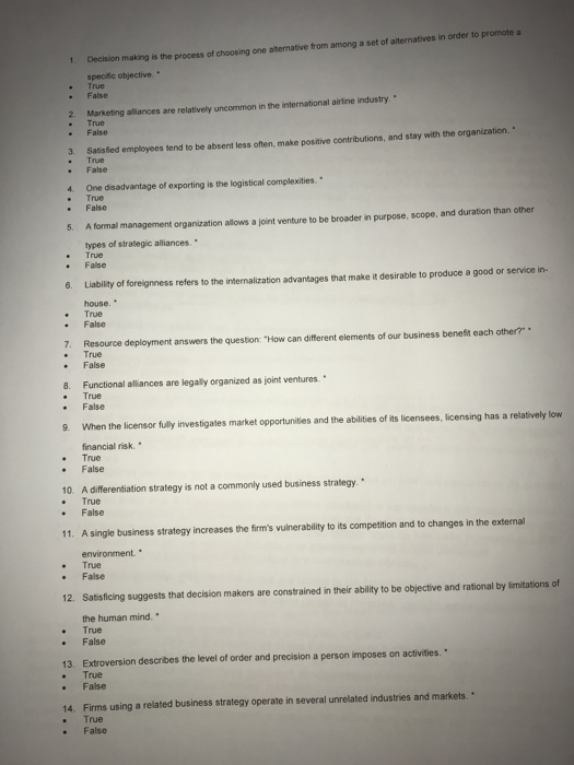 true or false questions 1 True 3 4 Decision