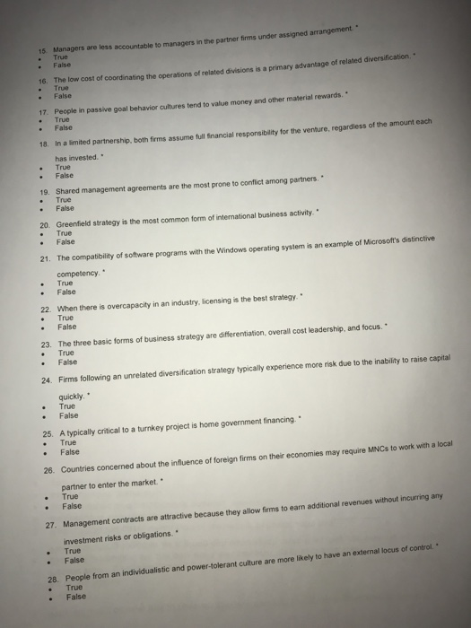 true or false questions 1 True 3 4 Decision