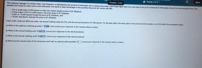 please answer pt. d Save Point 0.601 Problem