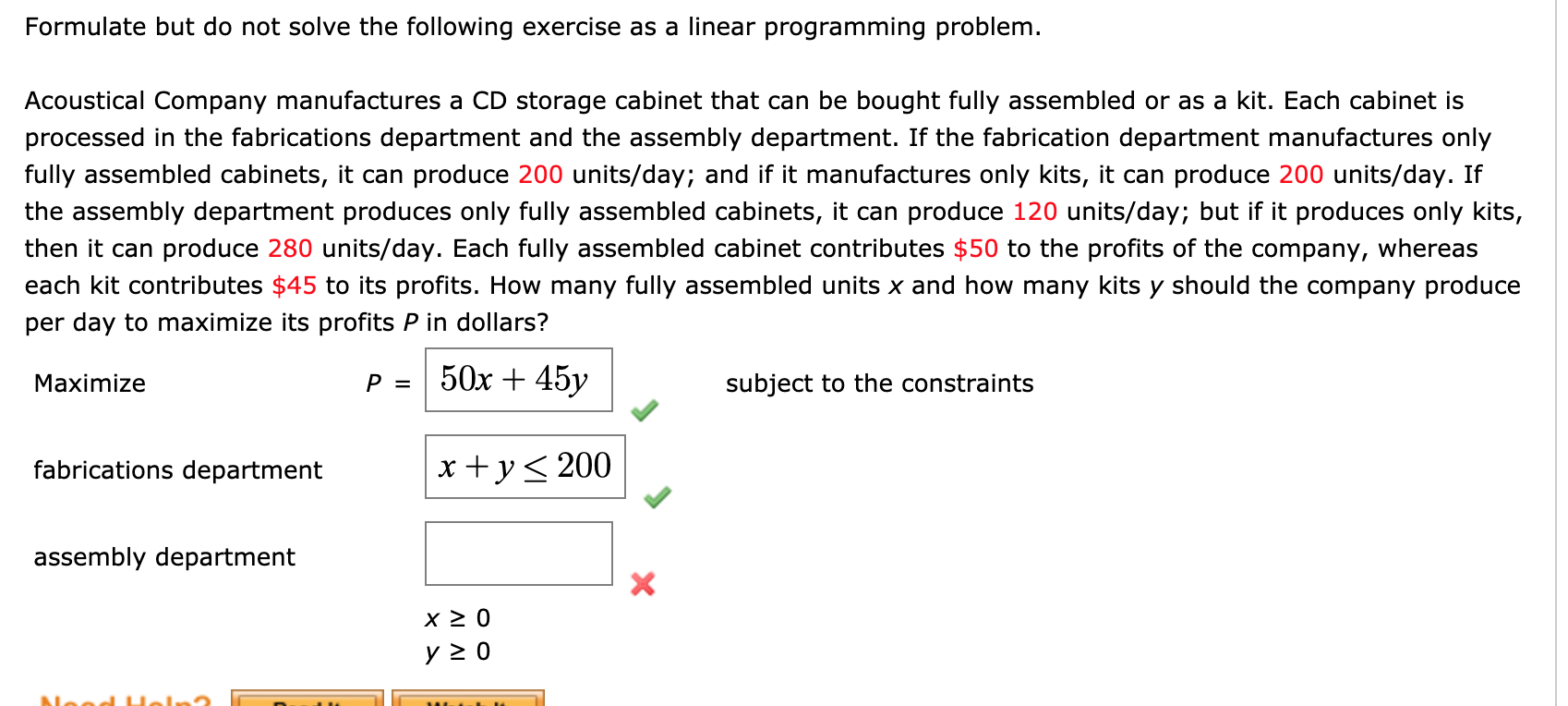 Formulate but do not solve the following exercise
