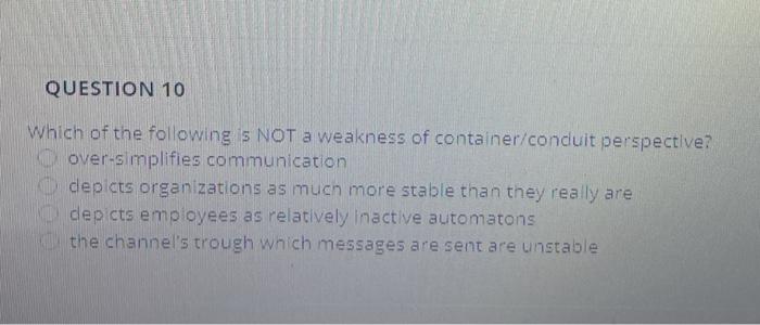 QUESTION 10 Which of the following is NOT a