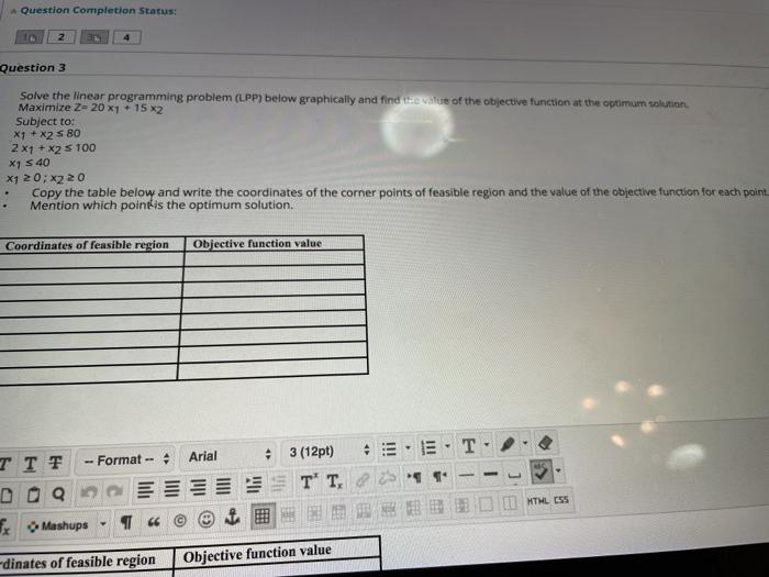 Question Completion Status: 2 4 Question 3 Solve