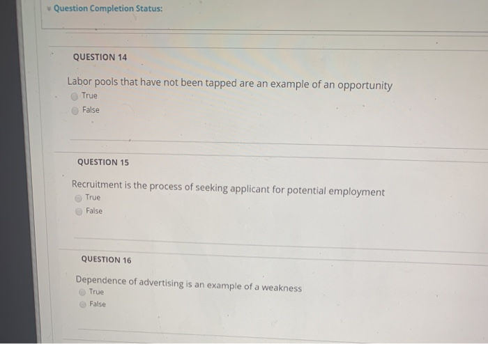 Question Completion Status: QUESTION 14 Labor