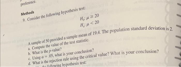 preference. Methods 9. Consider the following