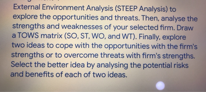 External Environment Analysis (STEEP Analysis) to