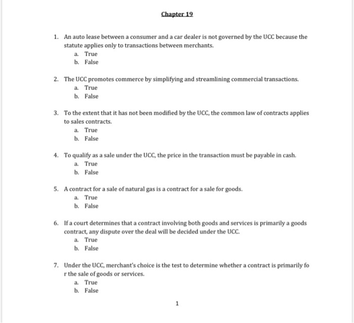 Chapter 19 1. An auto lease between a consumer